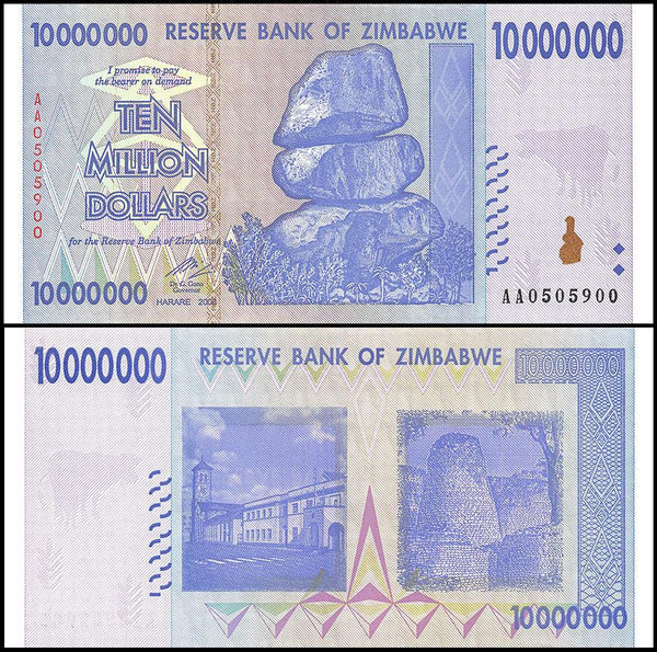 Zimbabwe 10 Million Dollar Banknote, 2008, AA Series, NEW - 100Trillions.com