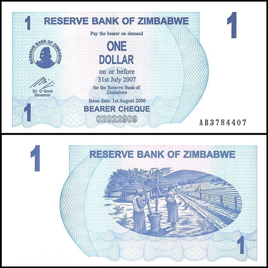 Zimbabwe 1 Dollar Bearer Cheque, 2006, NEW - 100Trillions.com