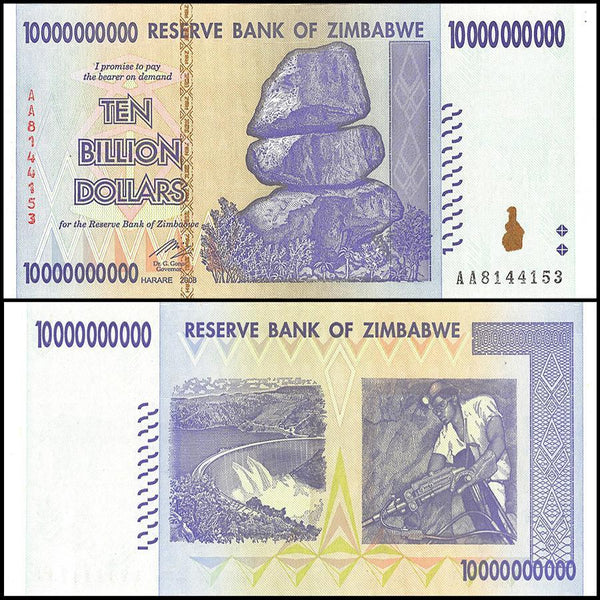 Zimbabwe 10 Billion Dollar Banknote, 2008, AA Series, NEW - 100Trillions.com
