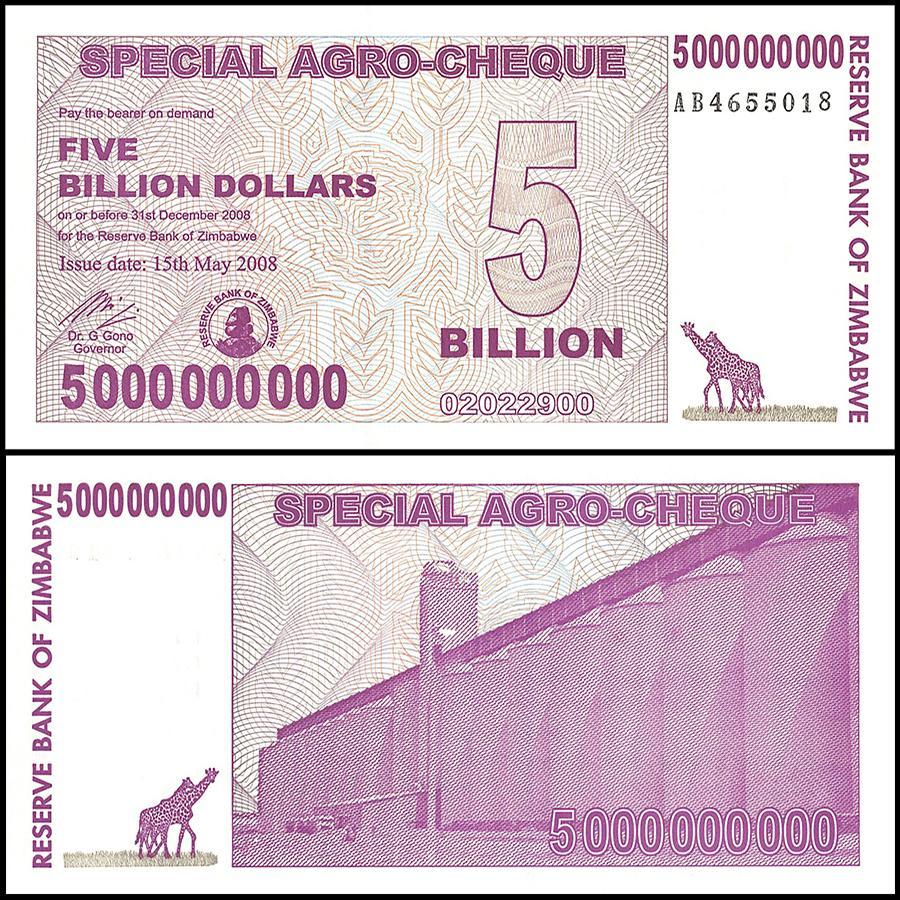 Zimbabwe 5 Billion Dollar Special Agro-Cheque, 2008, NEW - 100Trillions.com