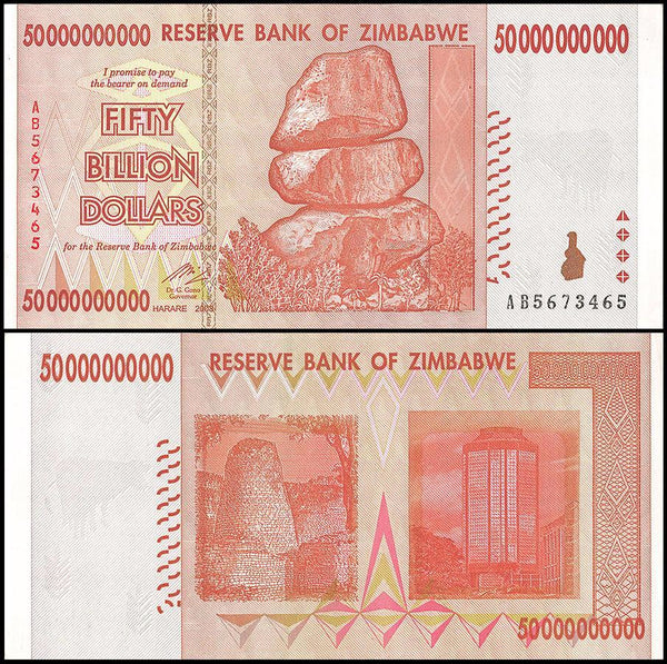 Zimbabwe 50 Billion Dollar Banknote, 2008, AA Series, USED - 100Trillions.com