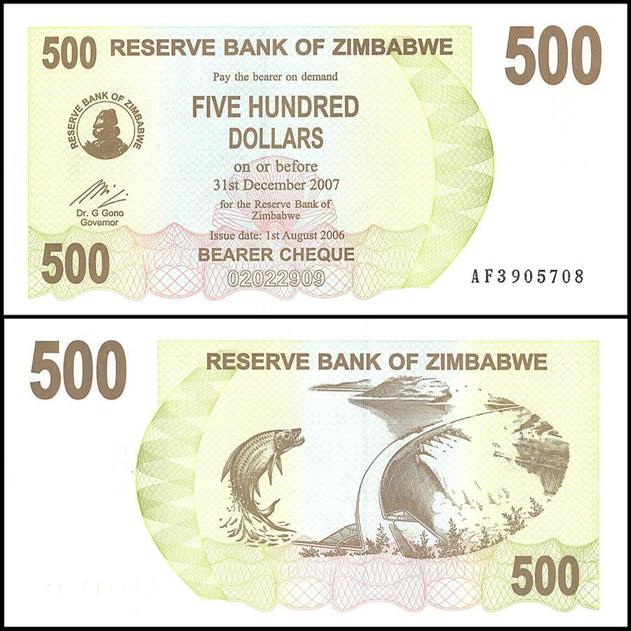 Zimbabwe 500 Dollar Bearer Cheque, 2006, NEW - 100Trillions.com