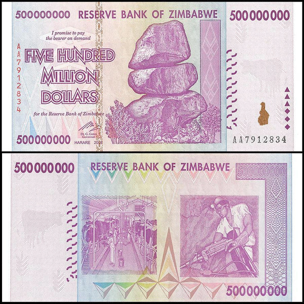 Zimbabwe 500 Million Dollar Banknote, 2008, AA Series, NEW - 100Trillions.com