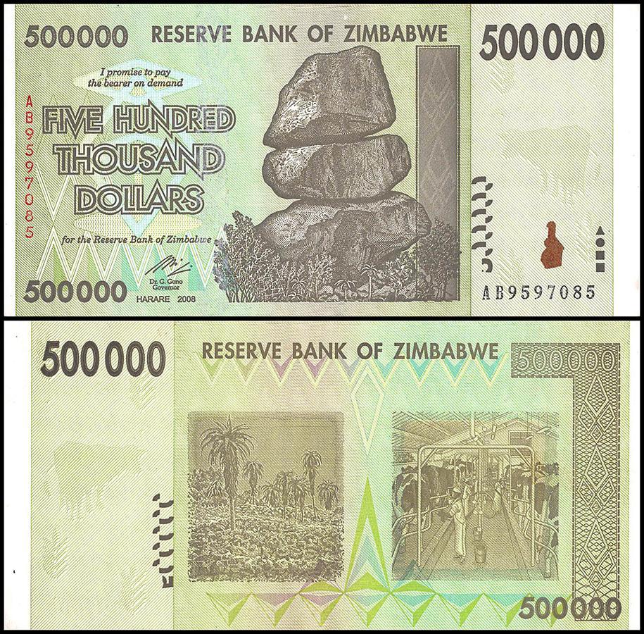 Zimbabwe 500,000 Dollar Banknote, 2008, USED - 100Trillions.com