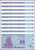 ZIMBABWE 20 DOLLAR BANKNOTE, 2009, NEW