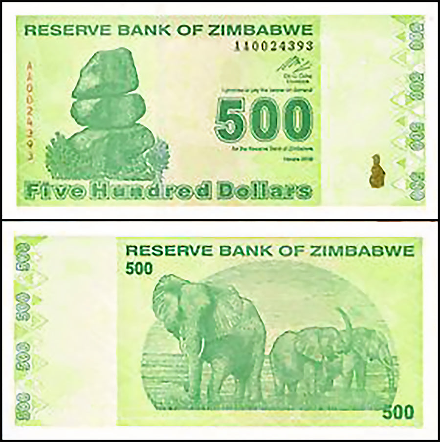 ZIMBABWE 500 DOLLAR BANKNOTE, 2009, NEW